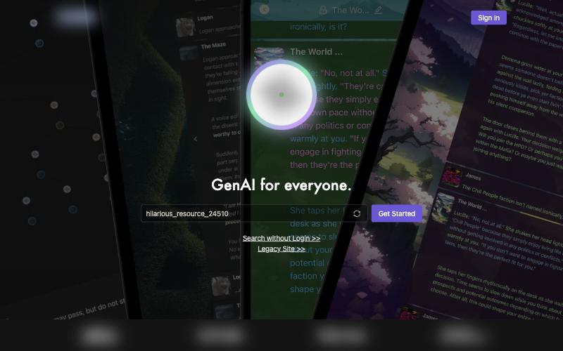Chub AI home page screenshot, images blurred