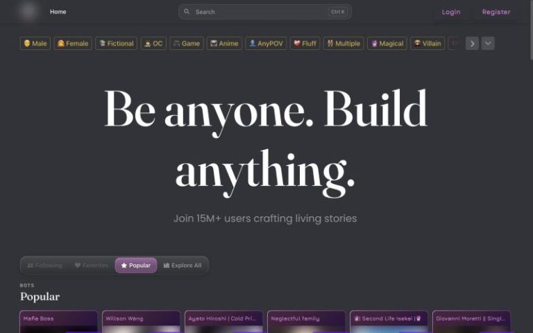 JanitorAI home page screenshot, images blurred