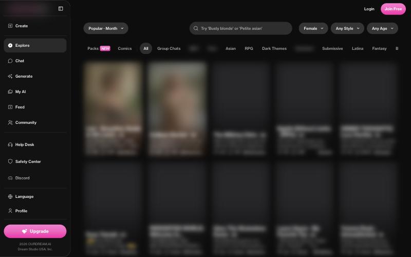 OurDream AI home page screenshot, images blurred