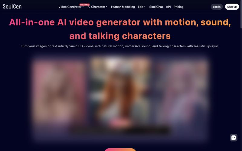 SoulGen home page screenshot, images blurred